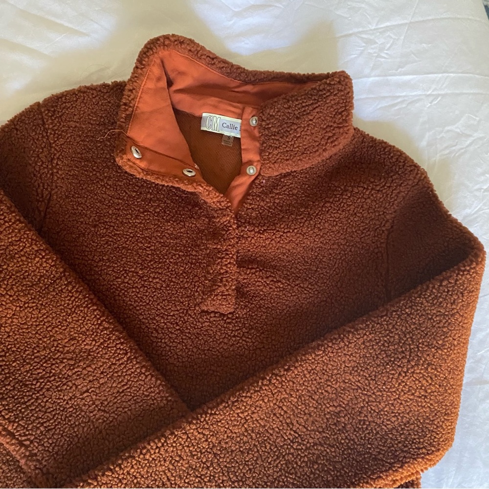 Brown teddy sherpa pullover